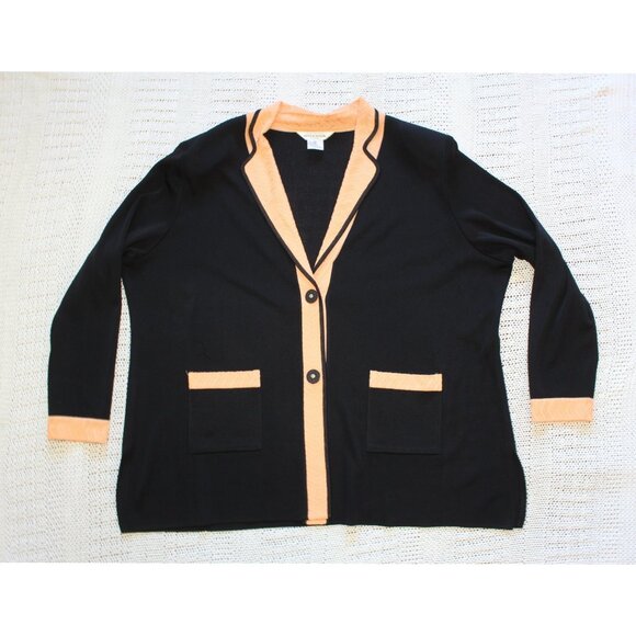 Exclusively Misook Black Cardigan Two Buttons 2X Pockets Stretch Modest Flowy - Picture 8 of 9